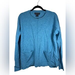 Tahari Pure Lux Cashmere Boxy Blue Sweater Apron Pockets Sz XL